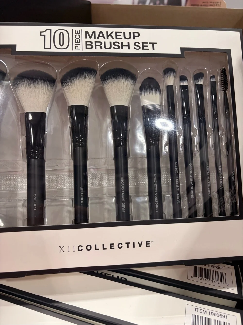 XII Collective 10-Piece Makeup Brush Set Synthetic Fiber Black/White new sealed